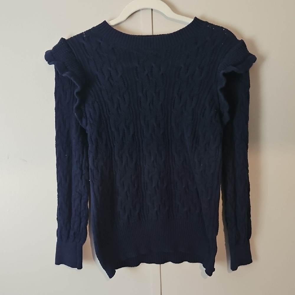 Crown & Ivy Midnight Blue Ruffle Sweater